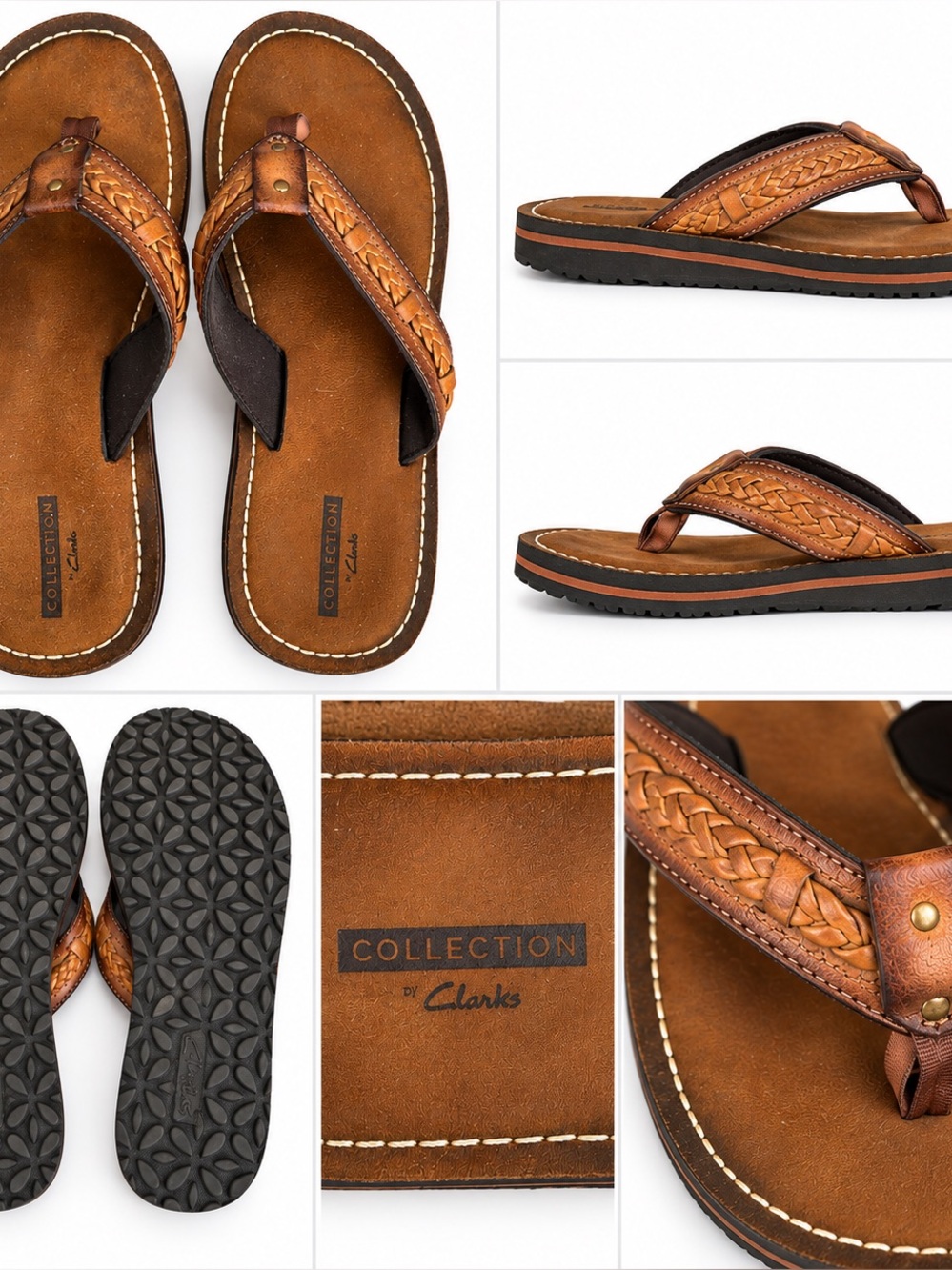 Clarks Collection Brown Leather Braided Thong Sandals – Women’s
